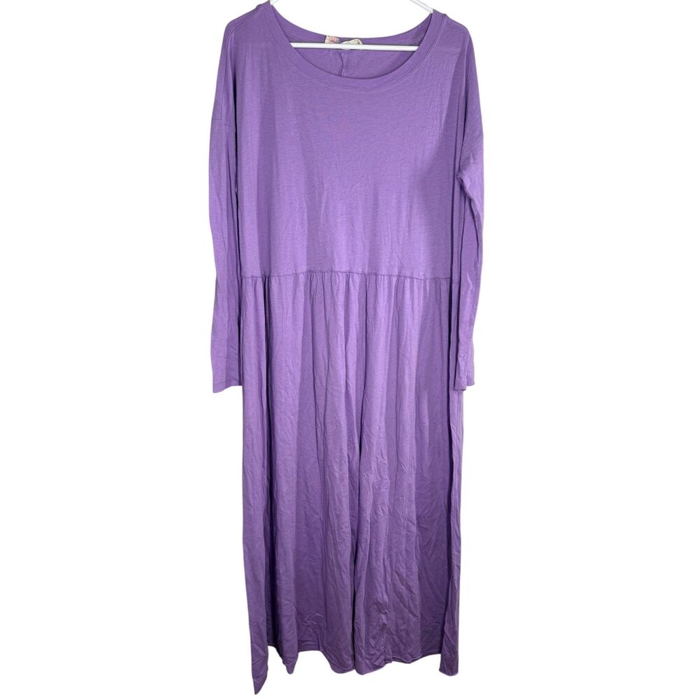 Free People Beach Womens Purple Long Sleeve Maxi Dress Sz S Oversized Boho Flowy